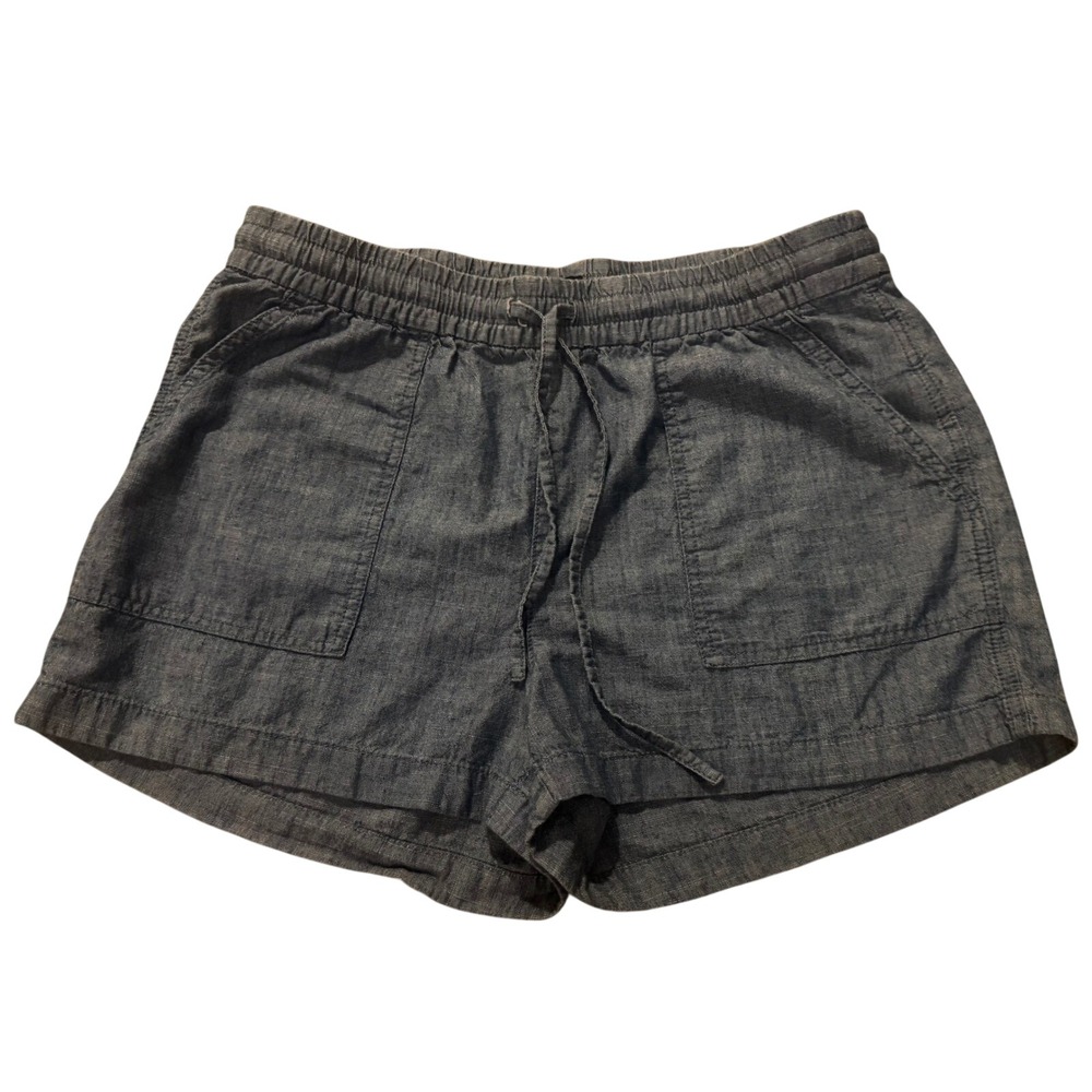 J.Crew Chambray Shorts Small Blue Re-imagined Cotton Drawstring Patch‎ Pockets